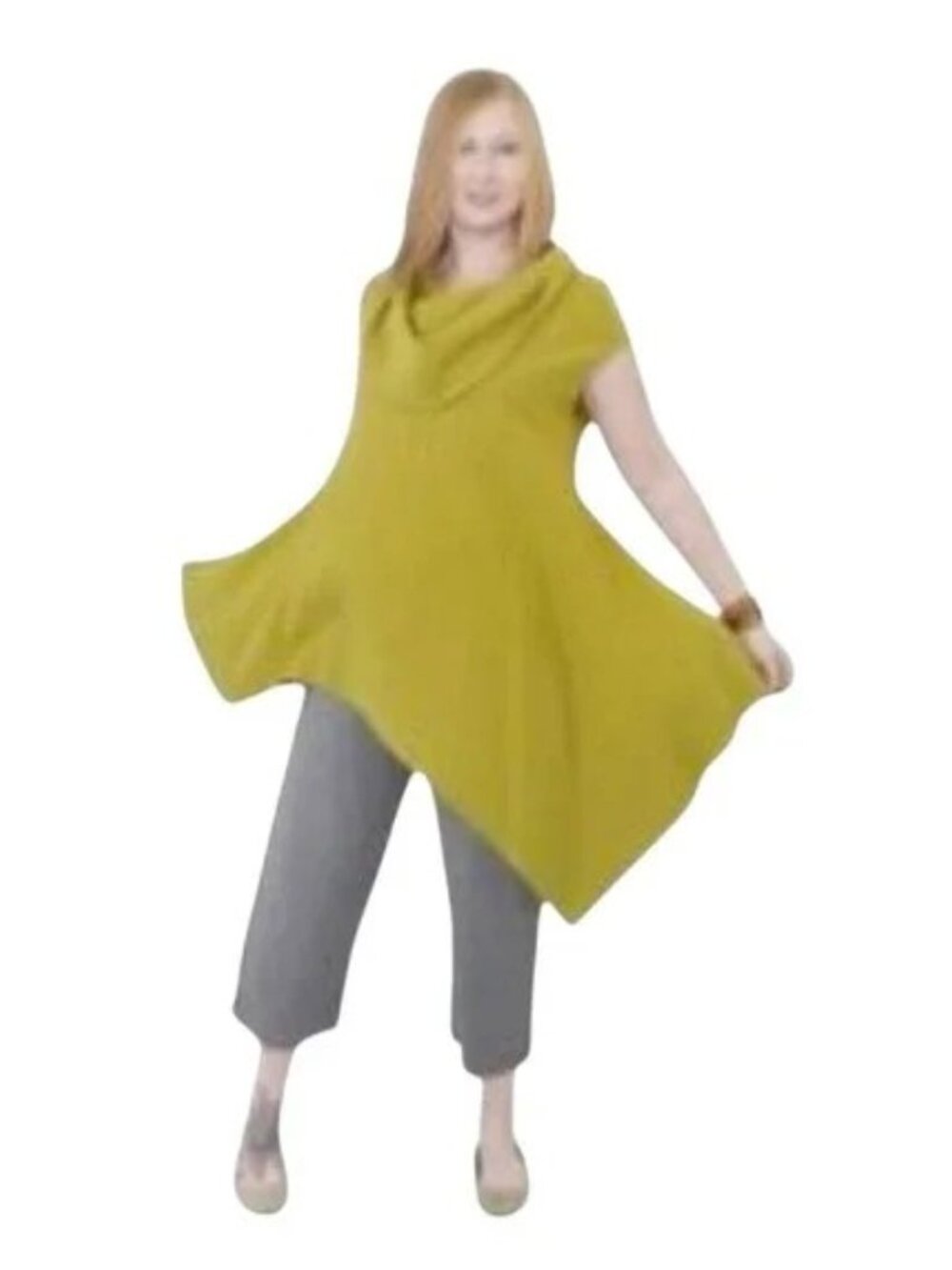 Bryn Walker Casbah Linen Cowl Neck Asymmetrical Hem Tunic Top Chartreuse Green M